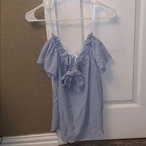 blue bow off the shoulder top